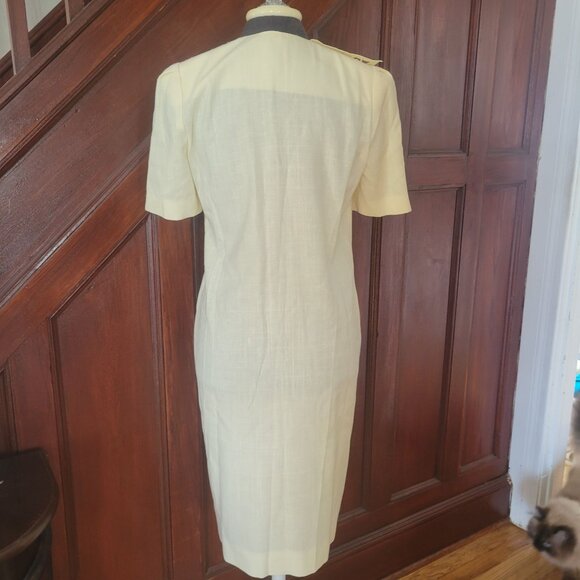 Kasper For A.S.L. Womens Yellow Short Sleeve Embroidered Dress With Pearl Button - Picture 4 of 7